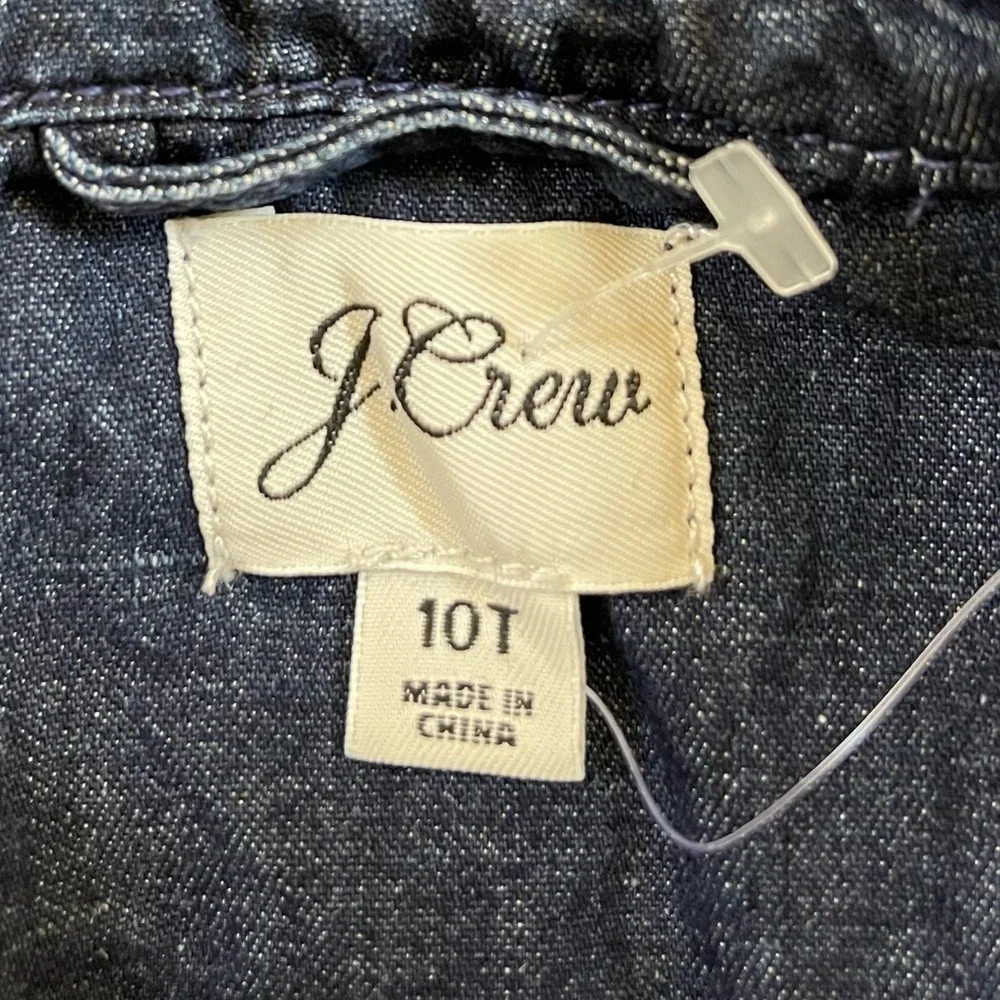 J. Crew Coverall Jumpsuit Puff Sleeve Denim Linen Casual Chic Boho Blue 10 Tall